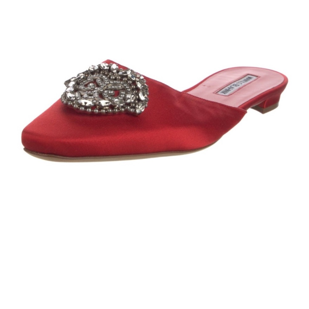 Manolo Blahnik                      Elegant Red Embellished Mules